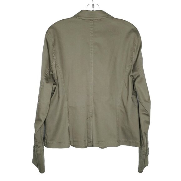 Womens Blazer Jacket XL Khaki Green Stretch Preppy Military Safari Vintage 90s - Picture 2 of 4